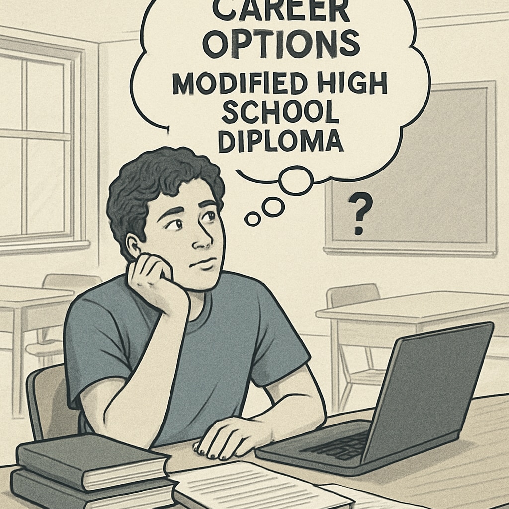 Young adult thinking about career options after earning a modified high school diploma.