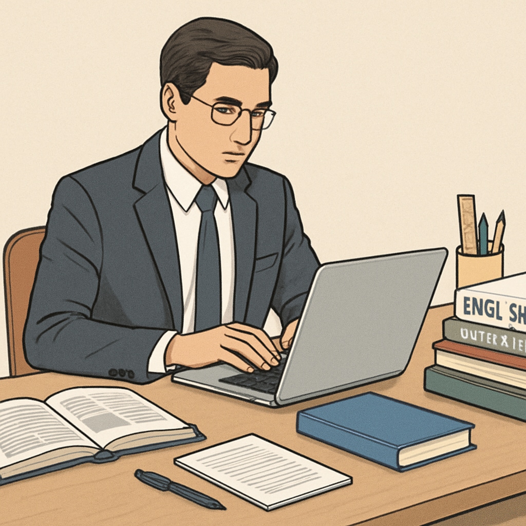 A professional adult working on a laptop, surrounded by textbooks, symbolizing the balance between work and education. A professional adult managing work and education with a laptop and books.