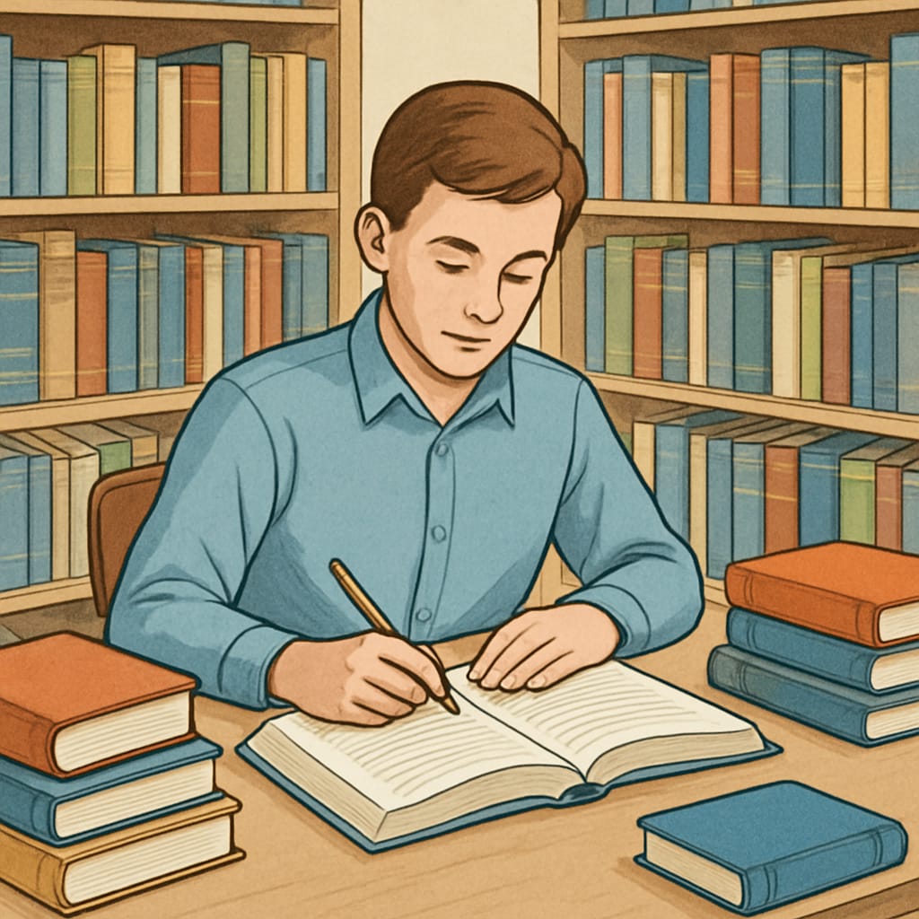 A student sitting in a library, surrounded by books, symbolizing a return to education. A young student in a library exploring education recovery options in the UK.
