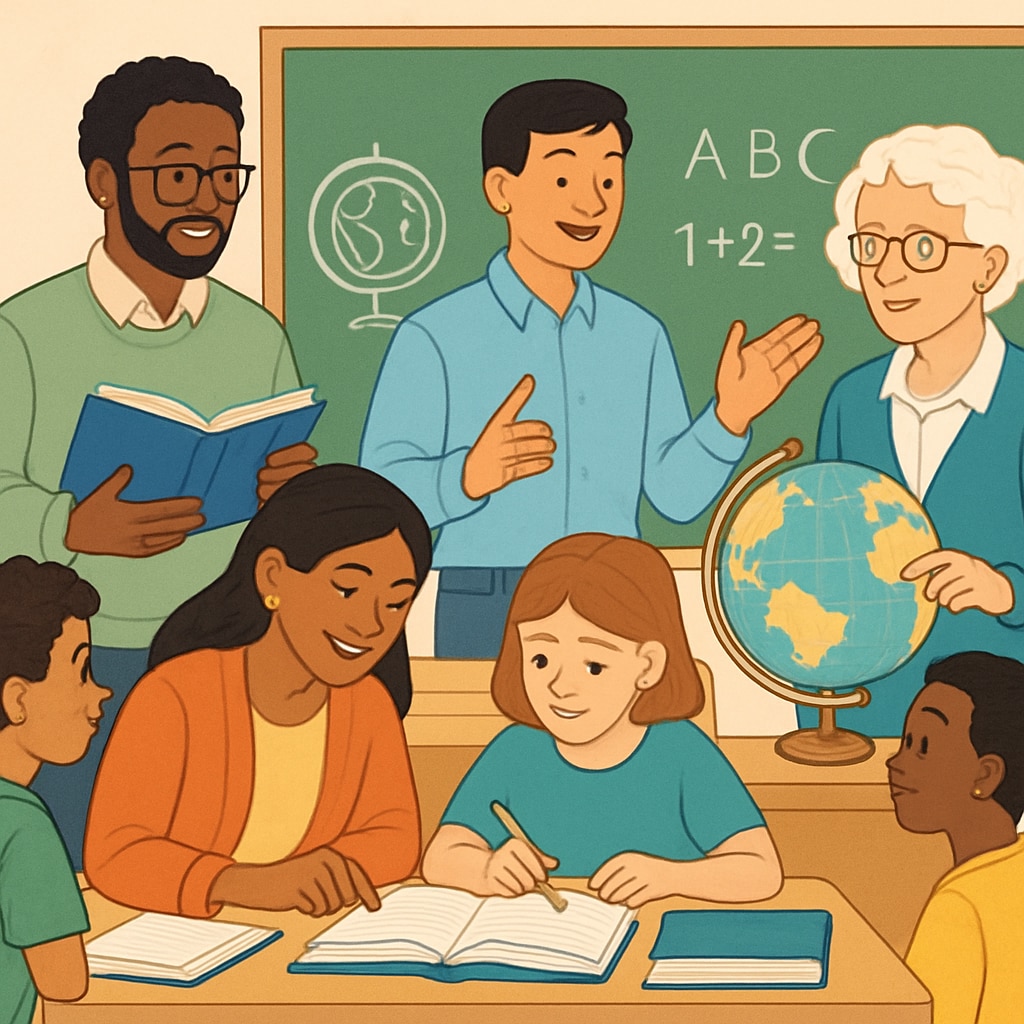 A group of diverse teachers in a classroom setting, representing the importance of inclusivity in education. A diverse group of teachers in a classroom, symbolizing inclusivity in education policies.
