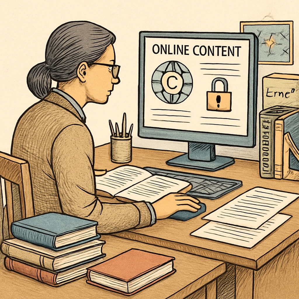 An educator examining online educational materials, addressing internet content restrictions.