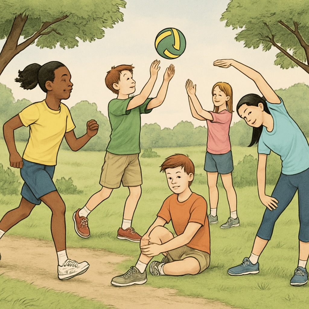 A group of middle school students participating in outdoor activities, showcasing the importance of physical activity and balanced lifestyles. Middle school students engaging in outdoor activities to promote childhood development.