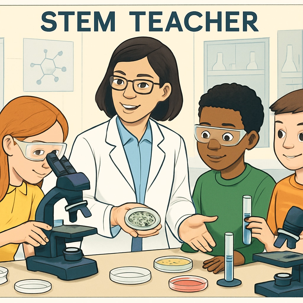 A STEM teacher conducting a biology experiment, showcasing career opportunities after a master’s in education.