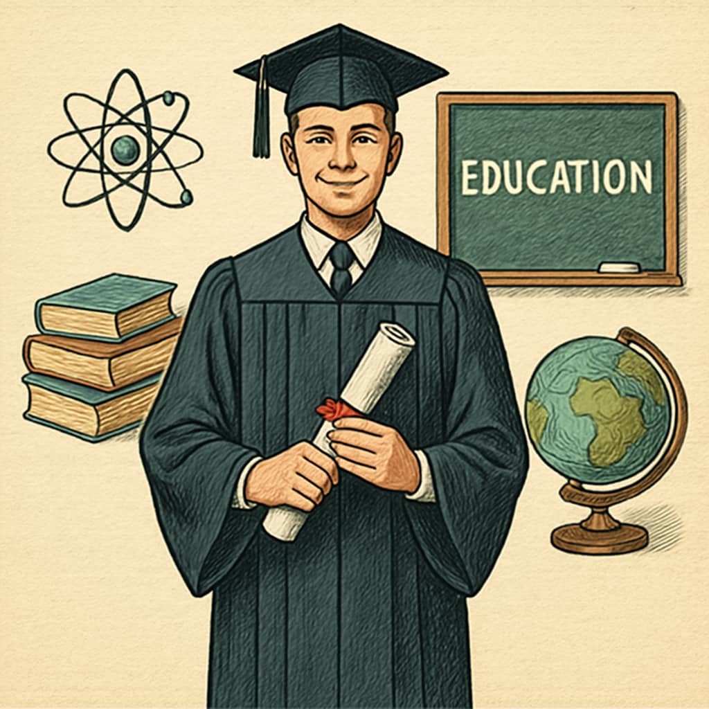 A graduate holding a degree certificate, symbolizing their transition from science to education. Science-to-education career transition symbolized by degree