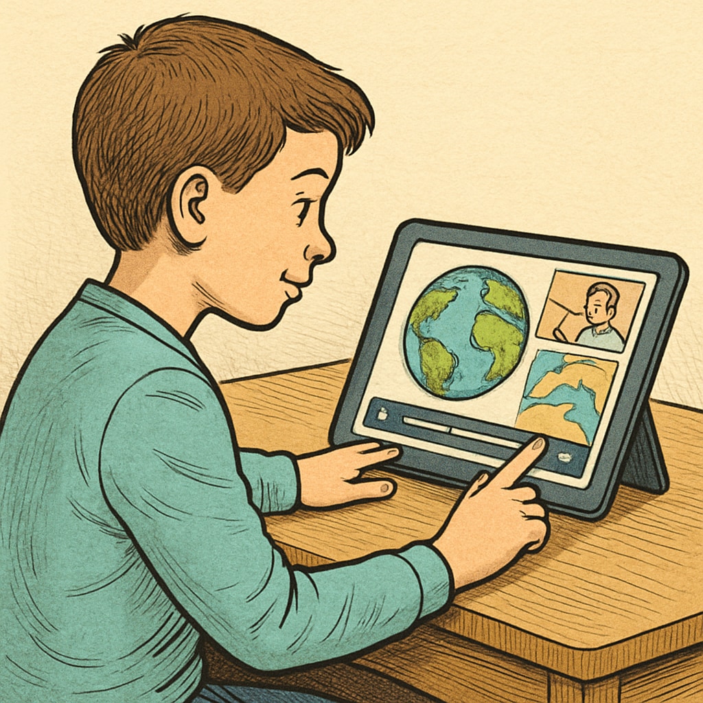 Young student learning through geography-based travel short videos.