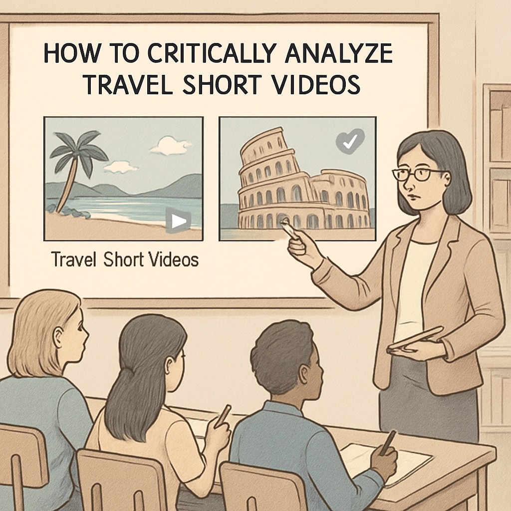 Educator teaching students to evaluate travel short videos critically.
