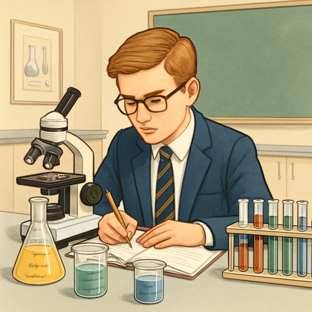 British student performing a science experiment under the A Levels system