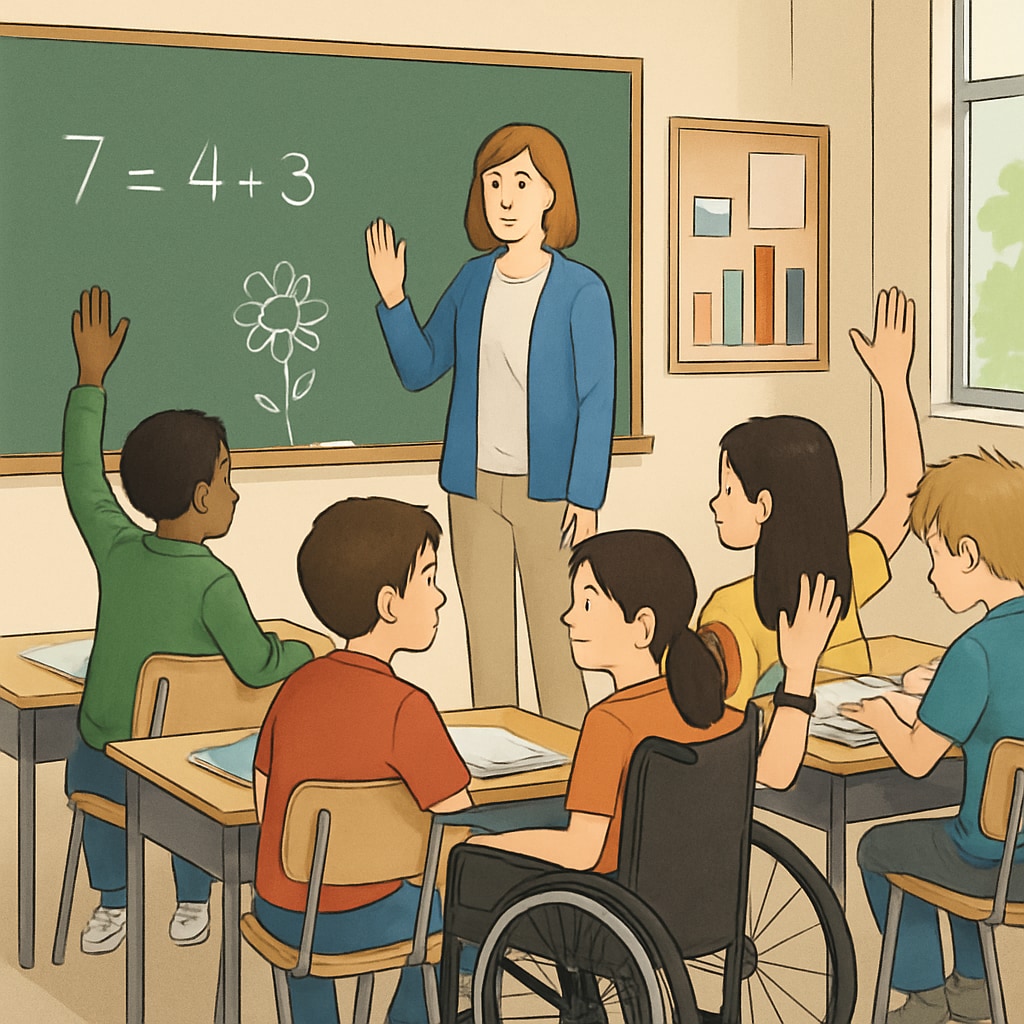 A classroom showing inclusive education for students with special educational needs.