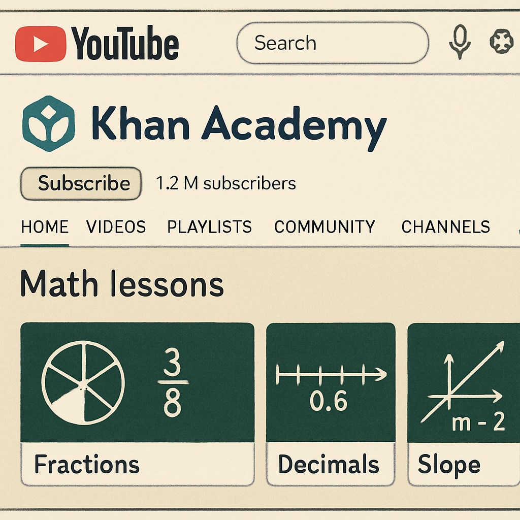 Khan Academy YouTube channel homepage showcasing math lessons.
