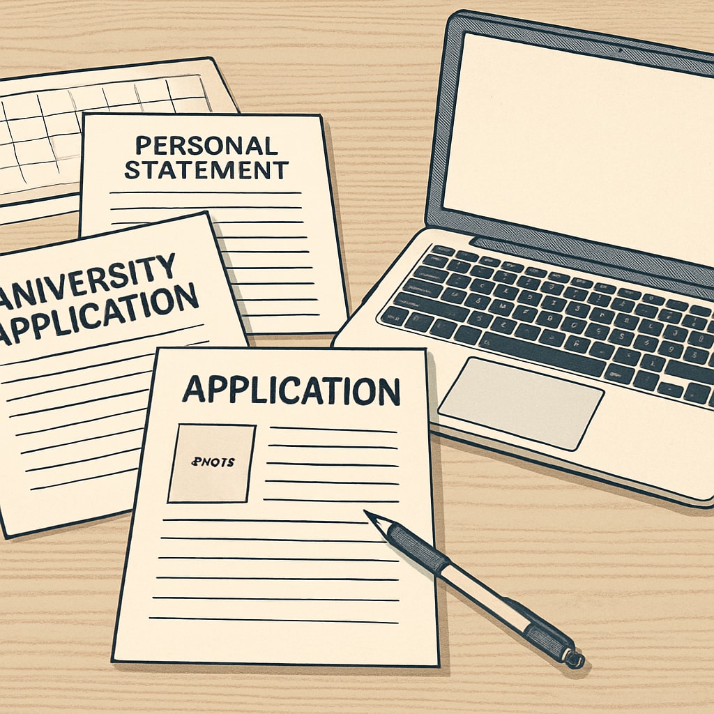 University application documents alongside a laptop, representing the application journey for international students.