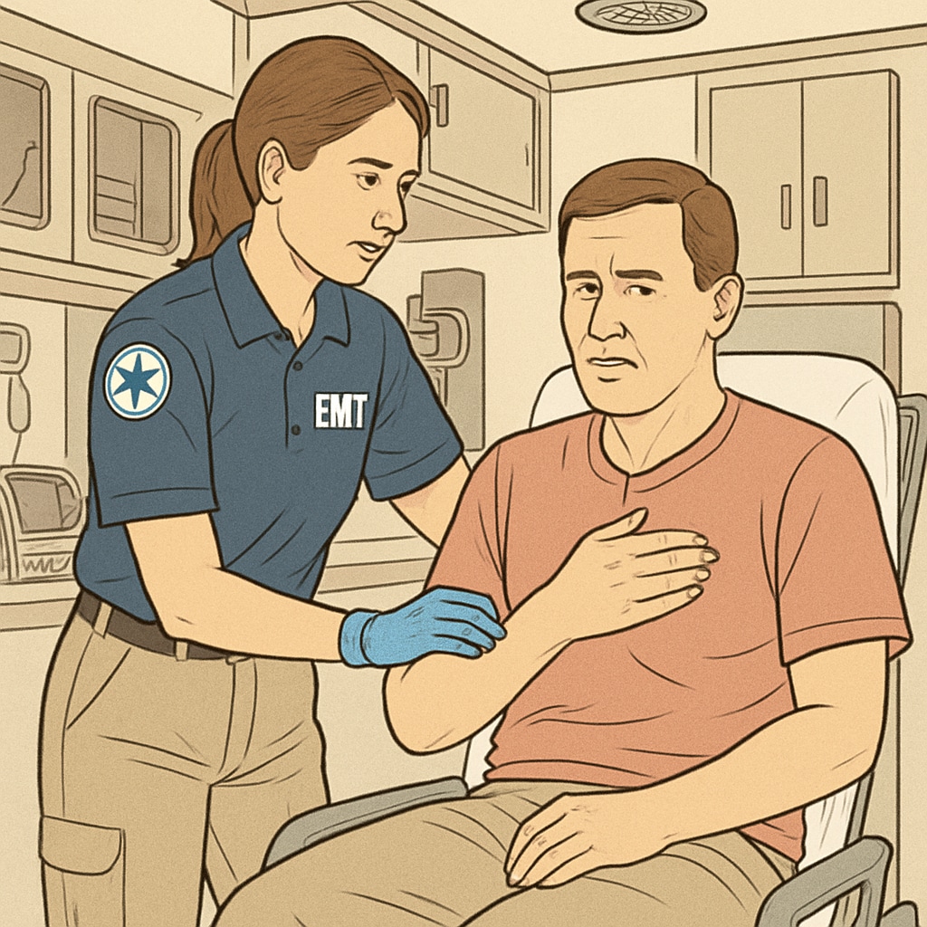 An EMT professional assisting a patient in an ambulance, symbolizing clinical experience. EMT experience highlighting its value in nursing major applications.