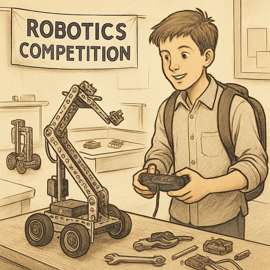 A high school student participating in a robotics competition, symbolizing early STEM engagement. Early STEM engagement through robotics competition