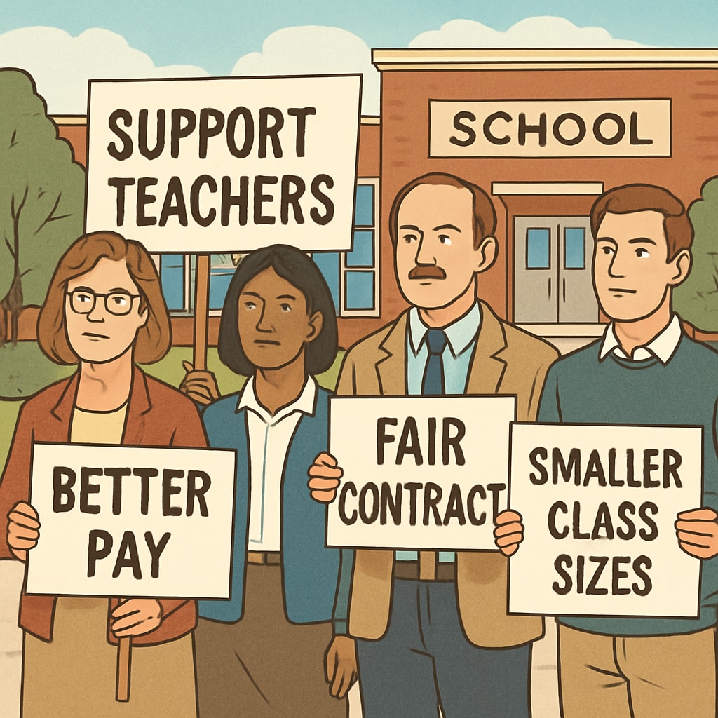 Teachers protesting for improved working conditions, representing the 