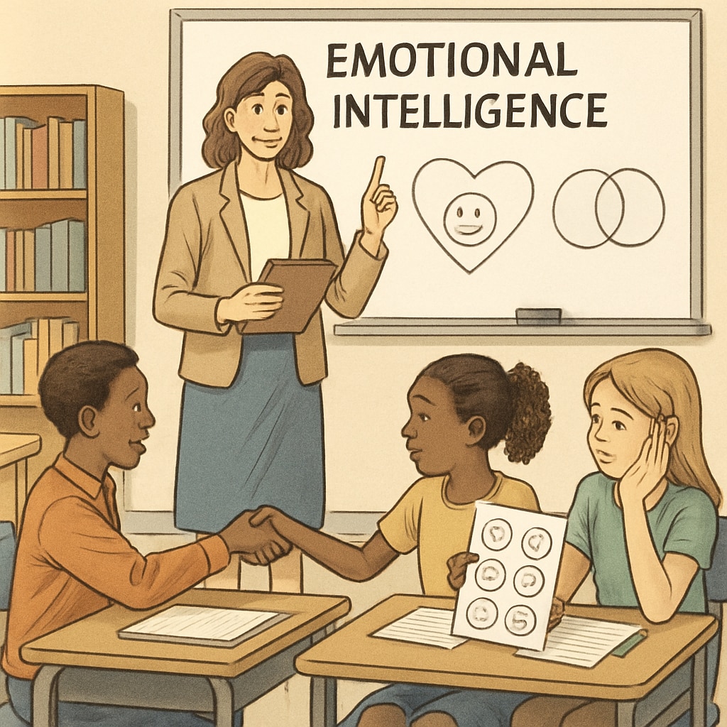 High school students participating in an emotional intelligence training session led by a teacher.