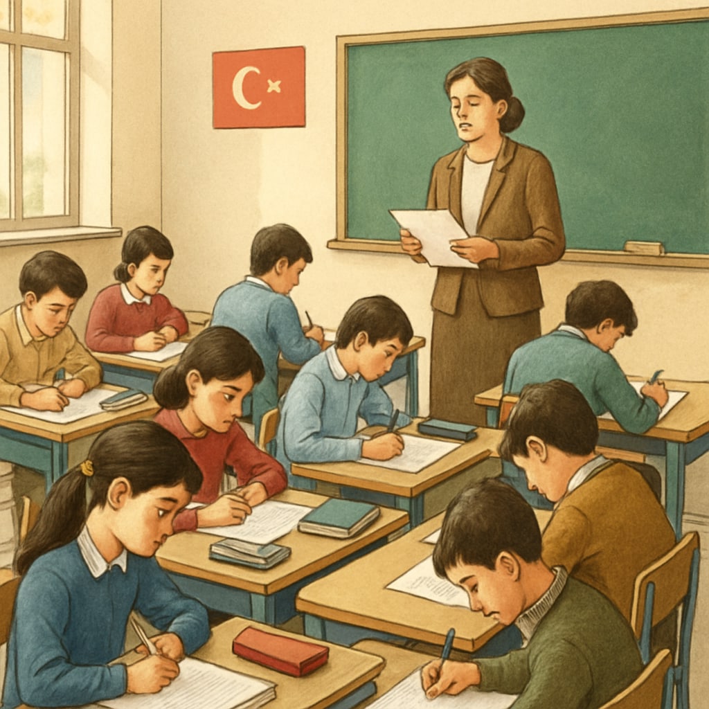 Classroom in Turkey preparing for exams under exam-driven education system.