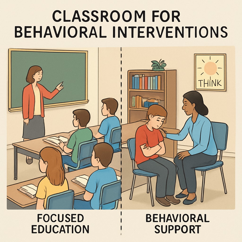 A separate learning environment tailored for students requiring behavioral interventions, highlighting the dual benefits of focused education for willing learners and targeted support for disruptive students. Specialized environment for behavioral interventions in schools.