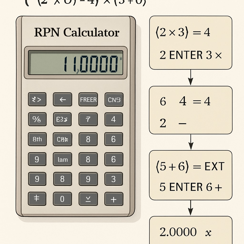 RPN calculator solving a mathematical equation.