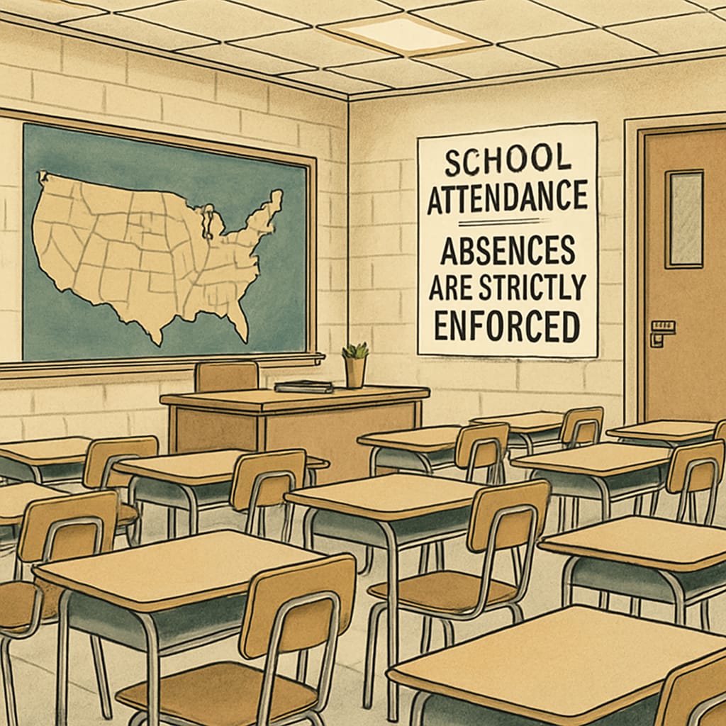 Empty classroom illustrating the impact of strict school absence policies.