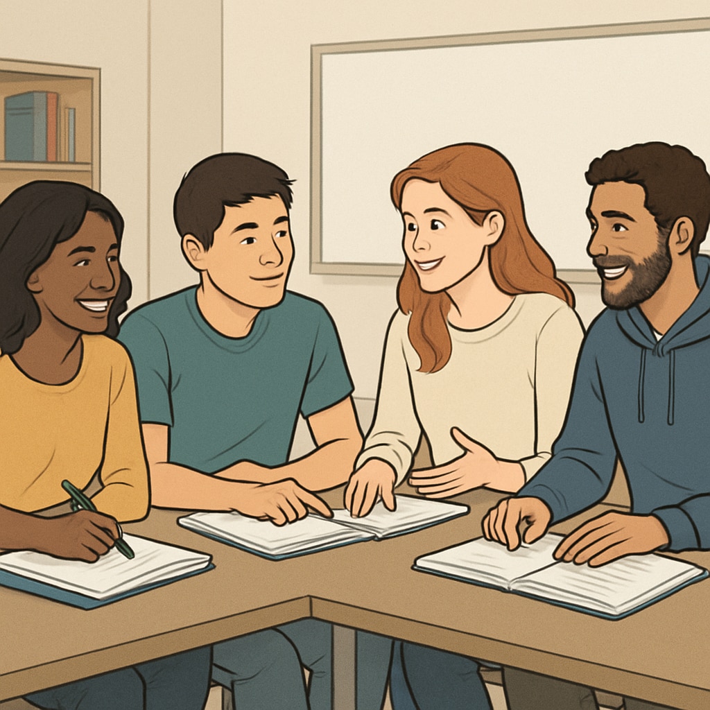 College students in a peer mentoring session, showcasing support systems for student success.