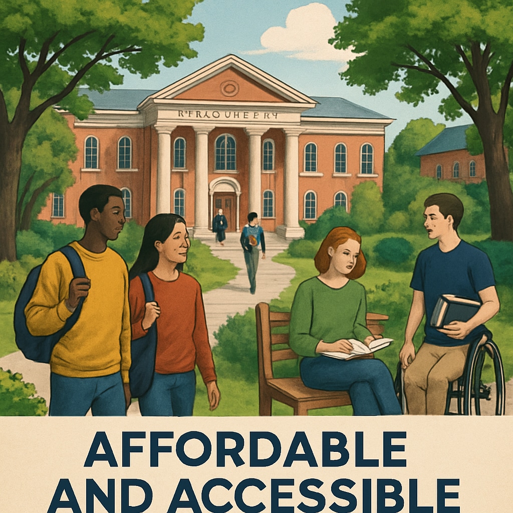 A university campus that emphasizes affordable education for international students.