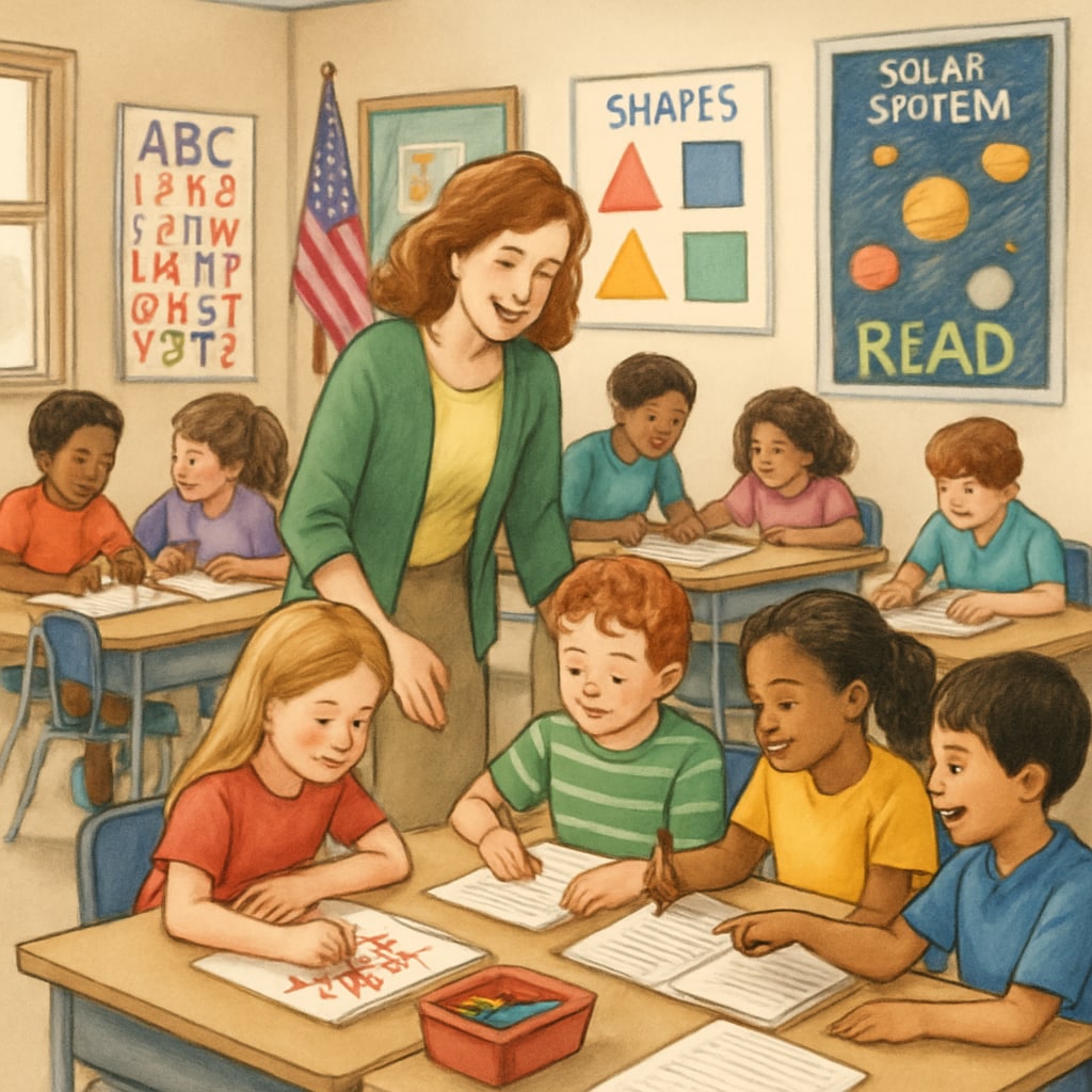 Classroom in the United States highlighting collaborative activities and creativity.