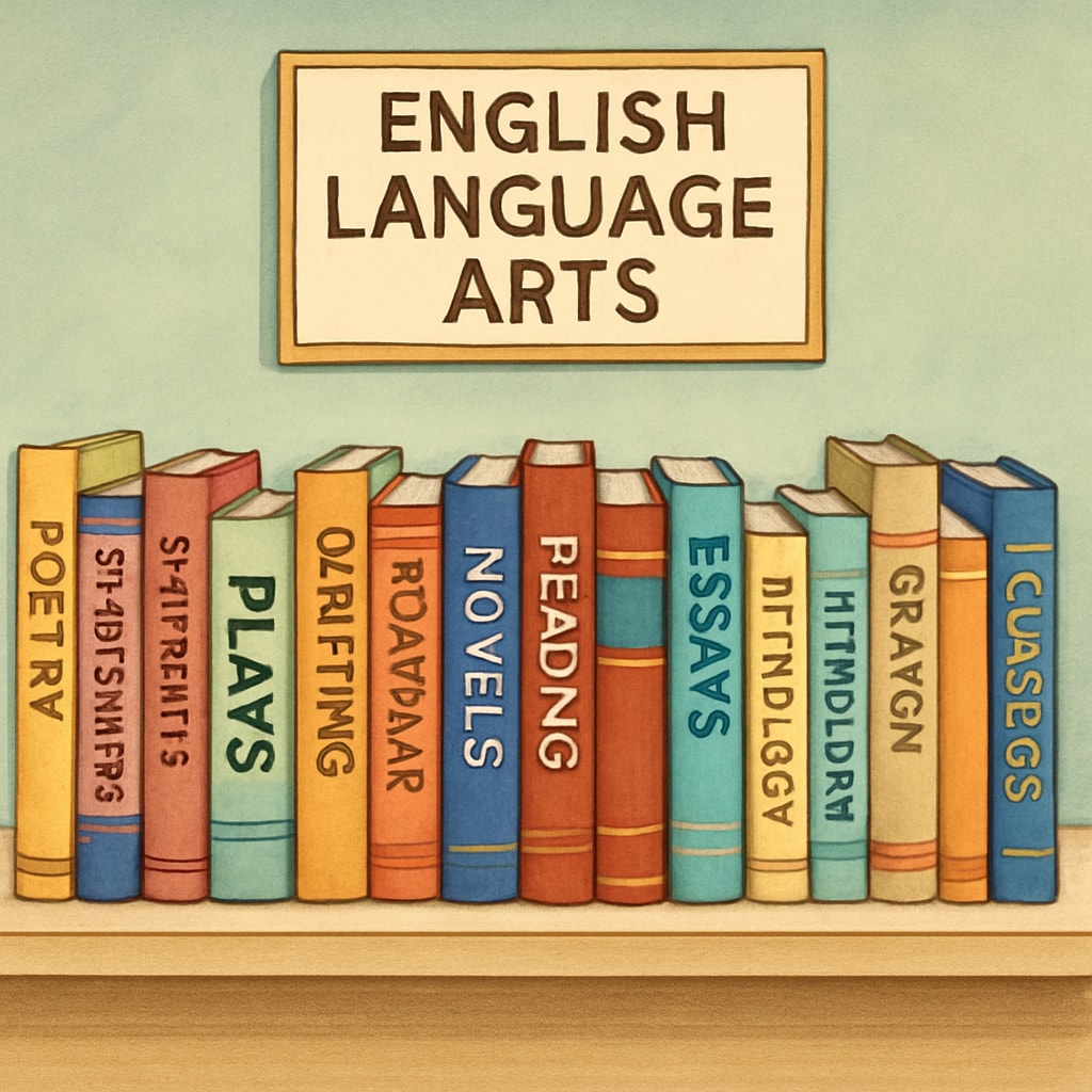 An image of diverse books arranged on a classroom shelf, symbolizing the variety of texts used in ELA instruction. A collection of diverse books on a shelf, representing the range of texts used in fifth-grade ELA teaching.