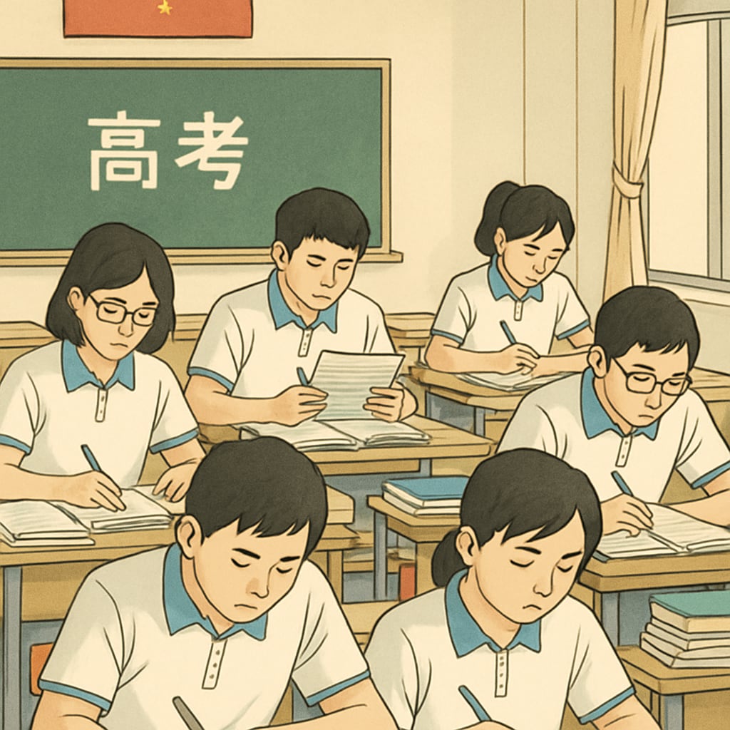 Chinese students studying for the Gaokao in a classroom environment.