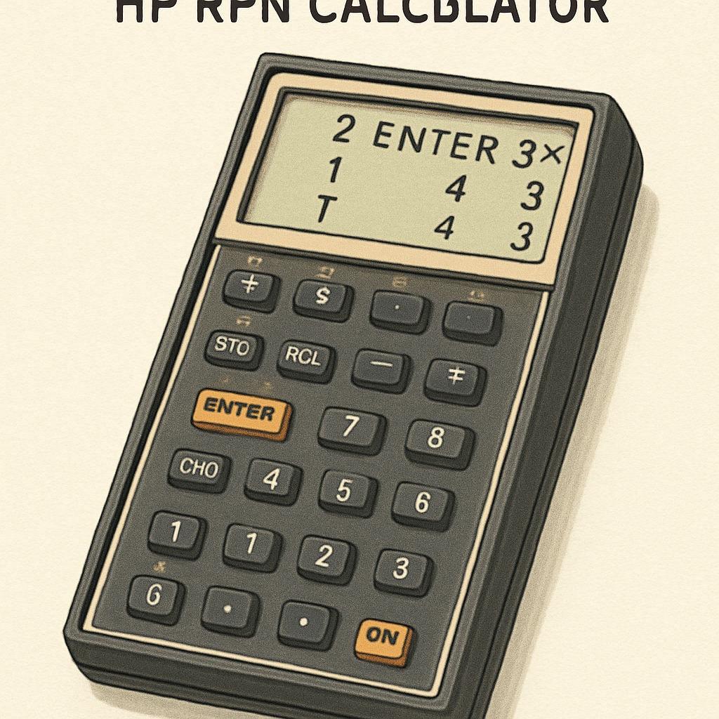 A vintage HP RPN calculator with a clear display of reverse Polish notation operations. A vintage RPN calculator used for reverse Polish notation and mathematical operations.