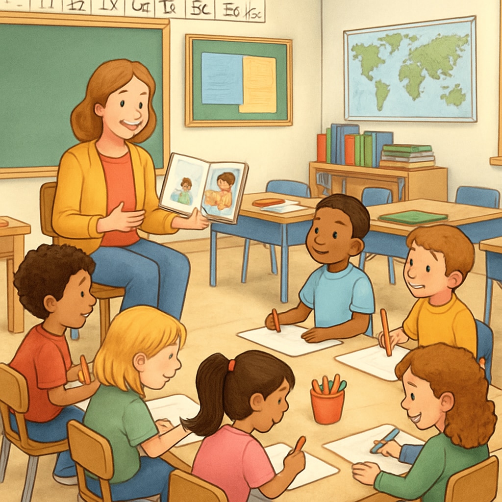First-grade students participating in an age-appropriate classroom activity.