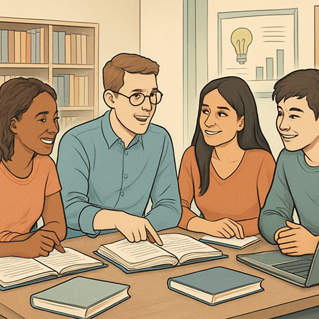 University students collaborating in a tutoring session to showcase academic support.