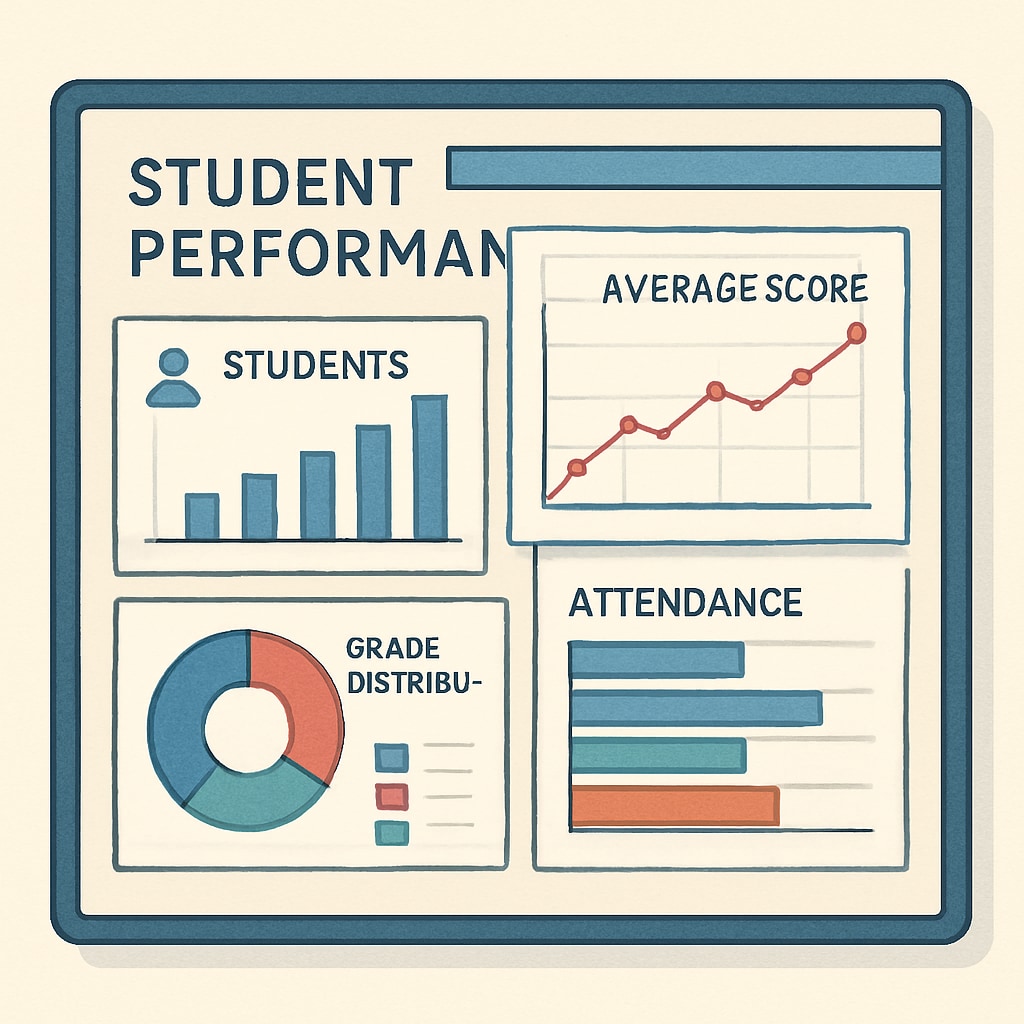 Dashboard displaying student performance metrics, related to business analytics in K12 education.