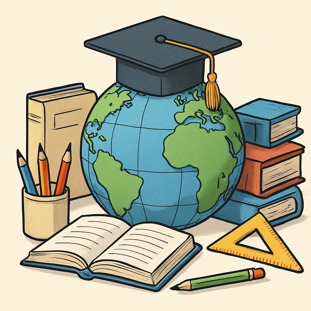 Globe with educational materials, symbolizing education and global awareness.