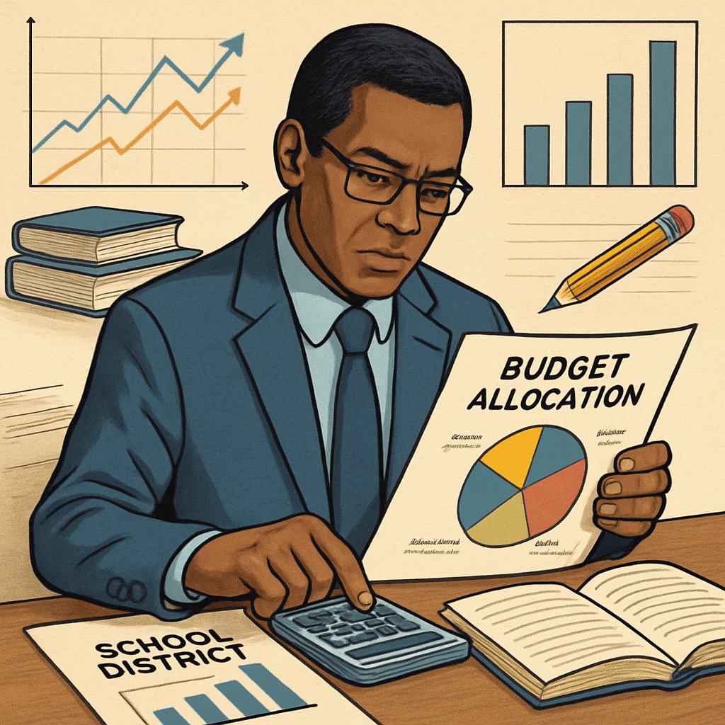 Financial analyst assessing budget plans, highlighting finance in K12 education.