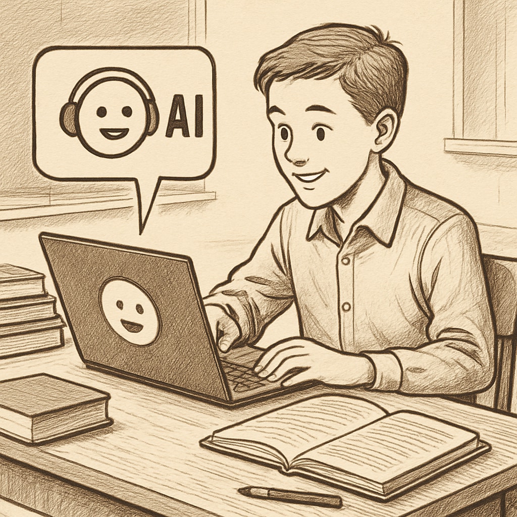 Student using an AI learning tool like ChatGPT Plus or Claude Pro for studying.