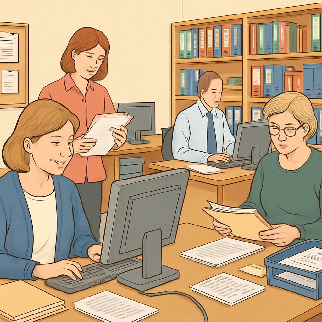 Administrative roles in education highlighting staff working in an office setting.