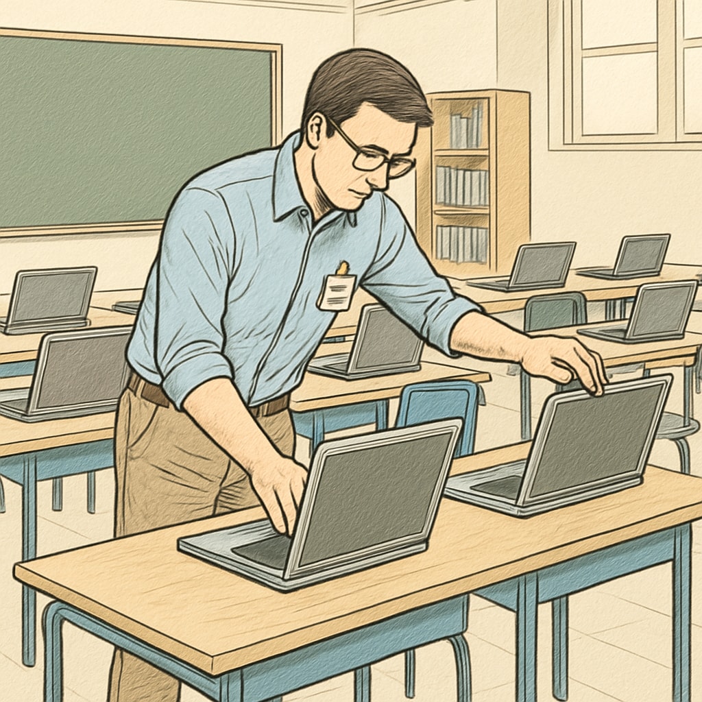 Technical support roles in education showing IT technicians in action.