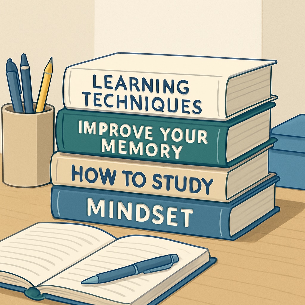 Books about learning methods and memory techniques on a study desk.