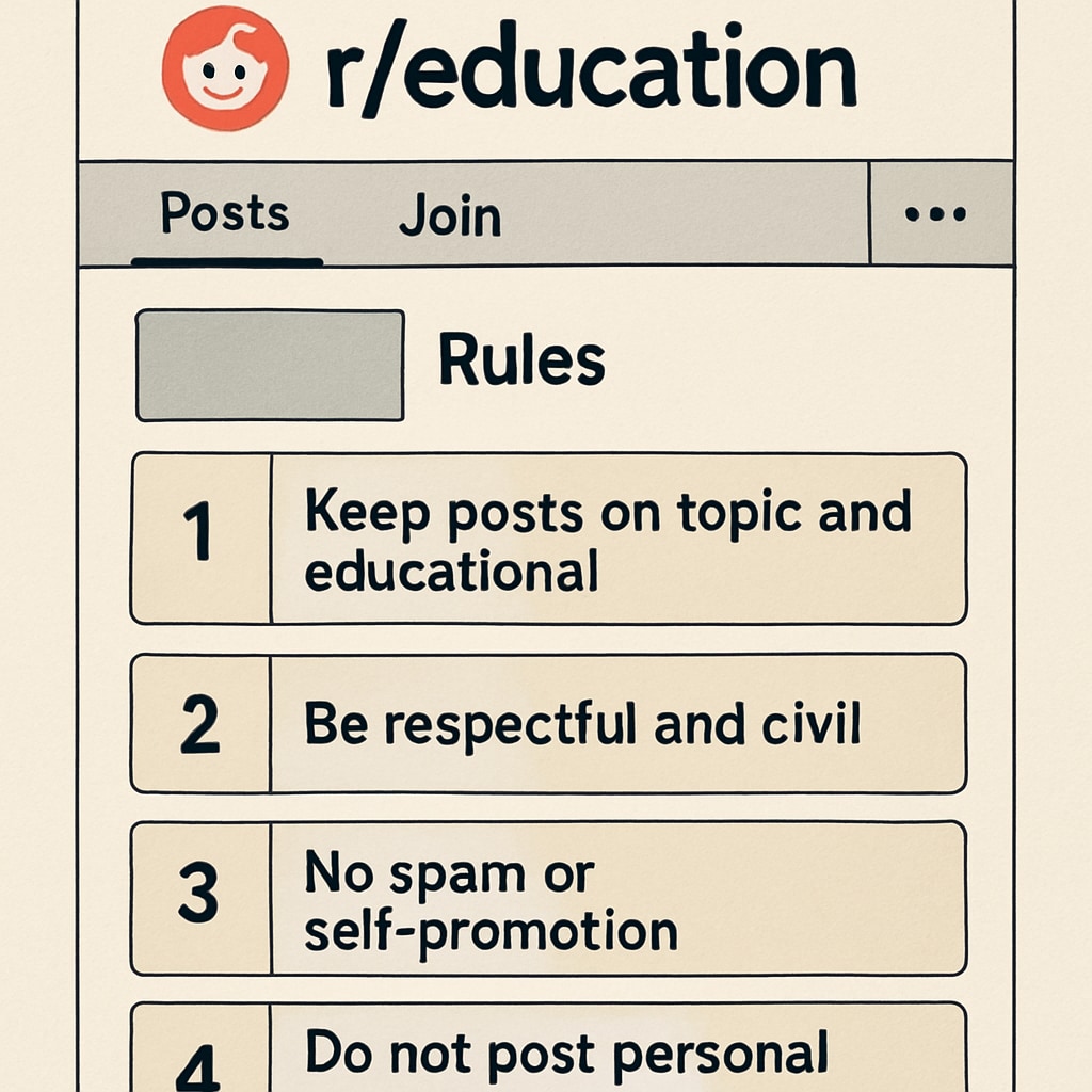 Screenshot showcasing Reddit education community rules for professional engagement.