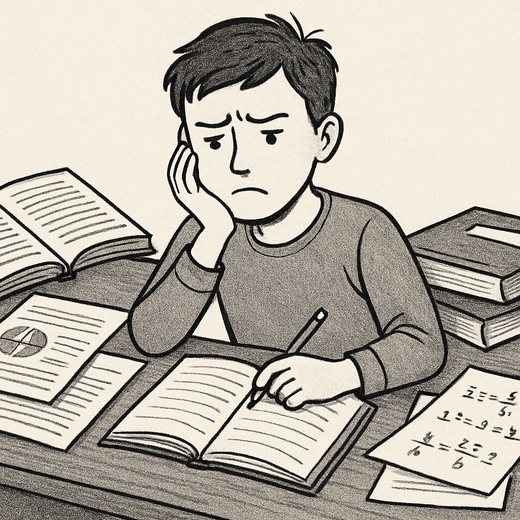 A frustrated student reviewing academic documents, highlighting grade disputes.