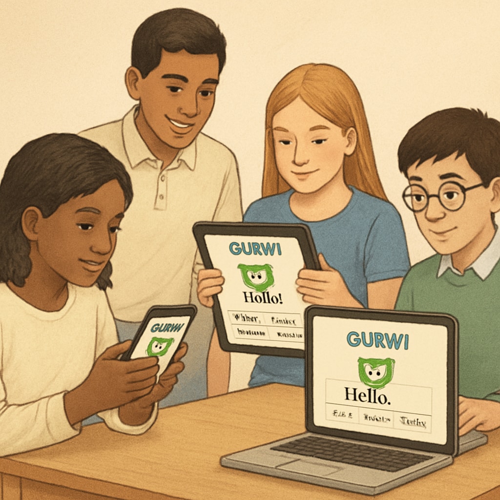 Students engaging with Gurwi’s multi-language learning features