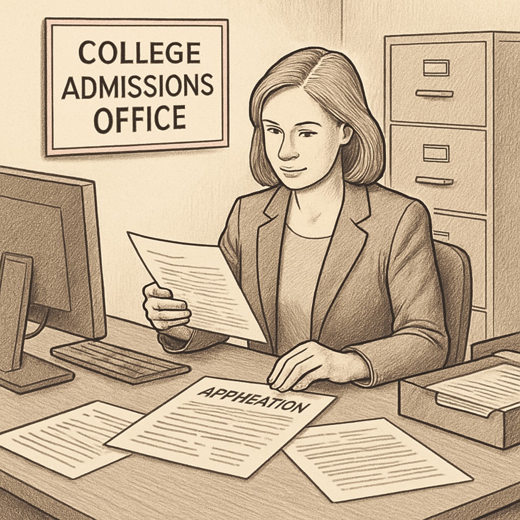College admissions office reviewing applications, highlighting risks of dishonesty.