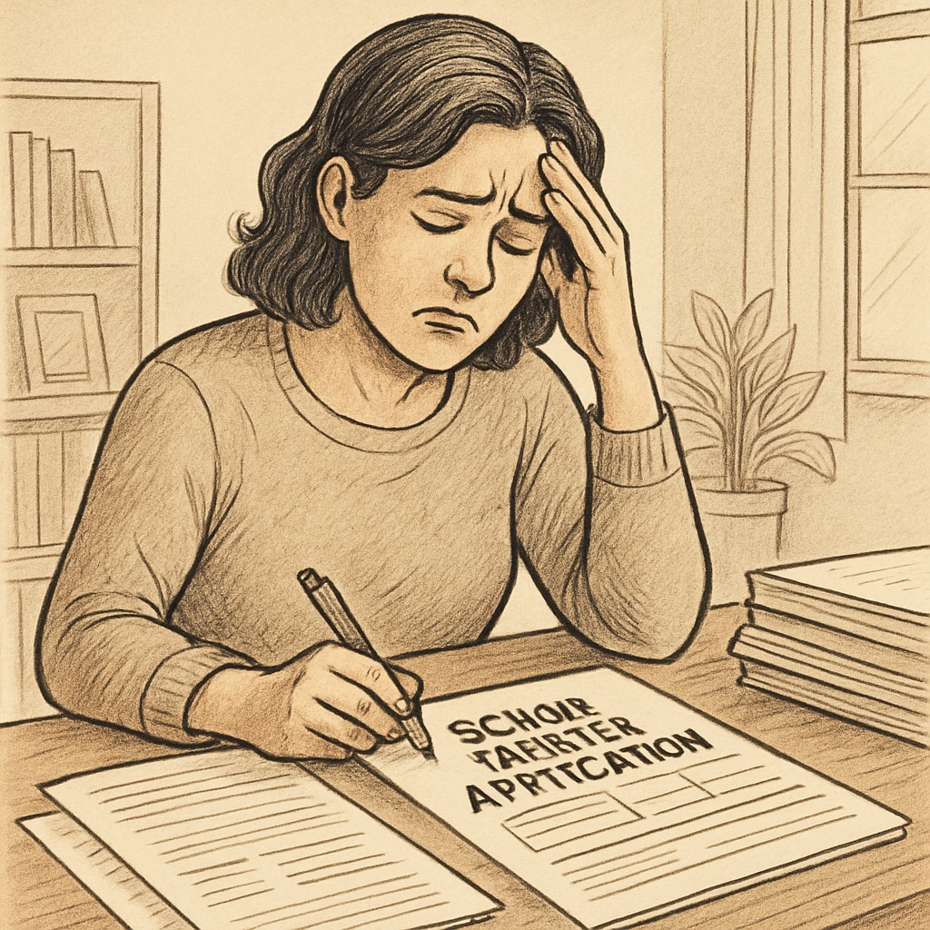 Parent reviewing school transfer documents for SEN child, highlighting barriers in UK education.