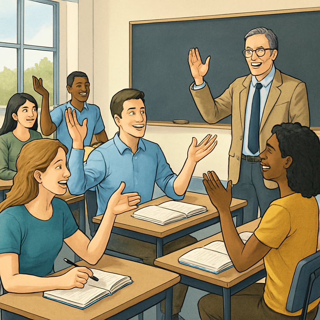 Students in a traditional classroom setting, highlighting peer interaction and hands-on learning in dual enrollment programs.