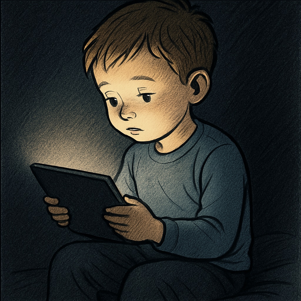 A child engrossed in a tablet, illustrating the challenges of technology addiction in children.