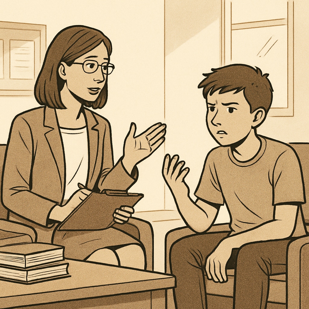 Counselor providing behavioral intervention to a disruptive student.