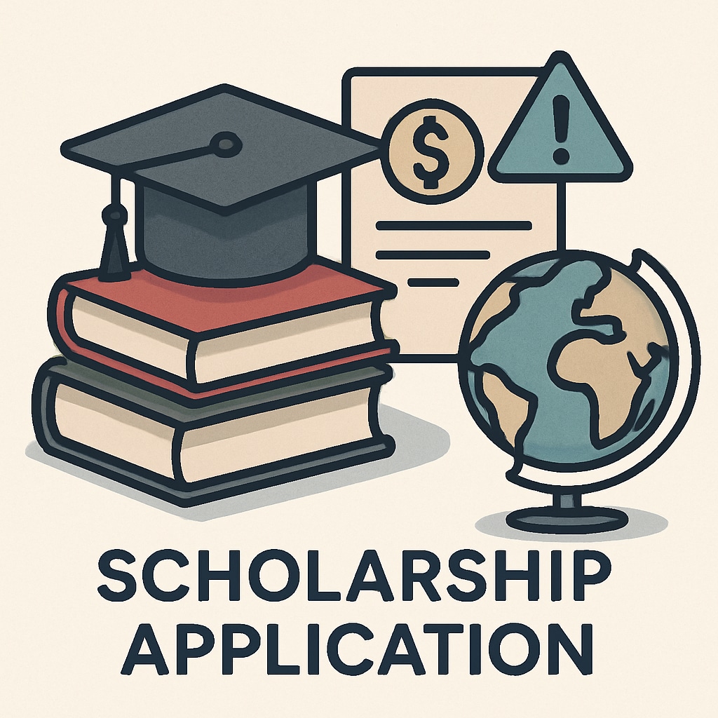 A symbolic representation of a scholarship application, highlighting the financial challenges immigrant students face in higher education. Scholarship application process representing immigrant students' financial struggles.