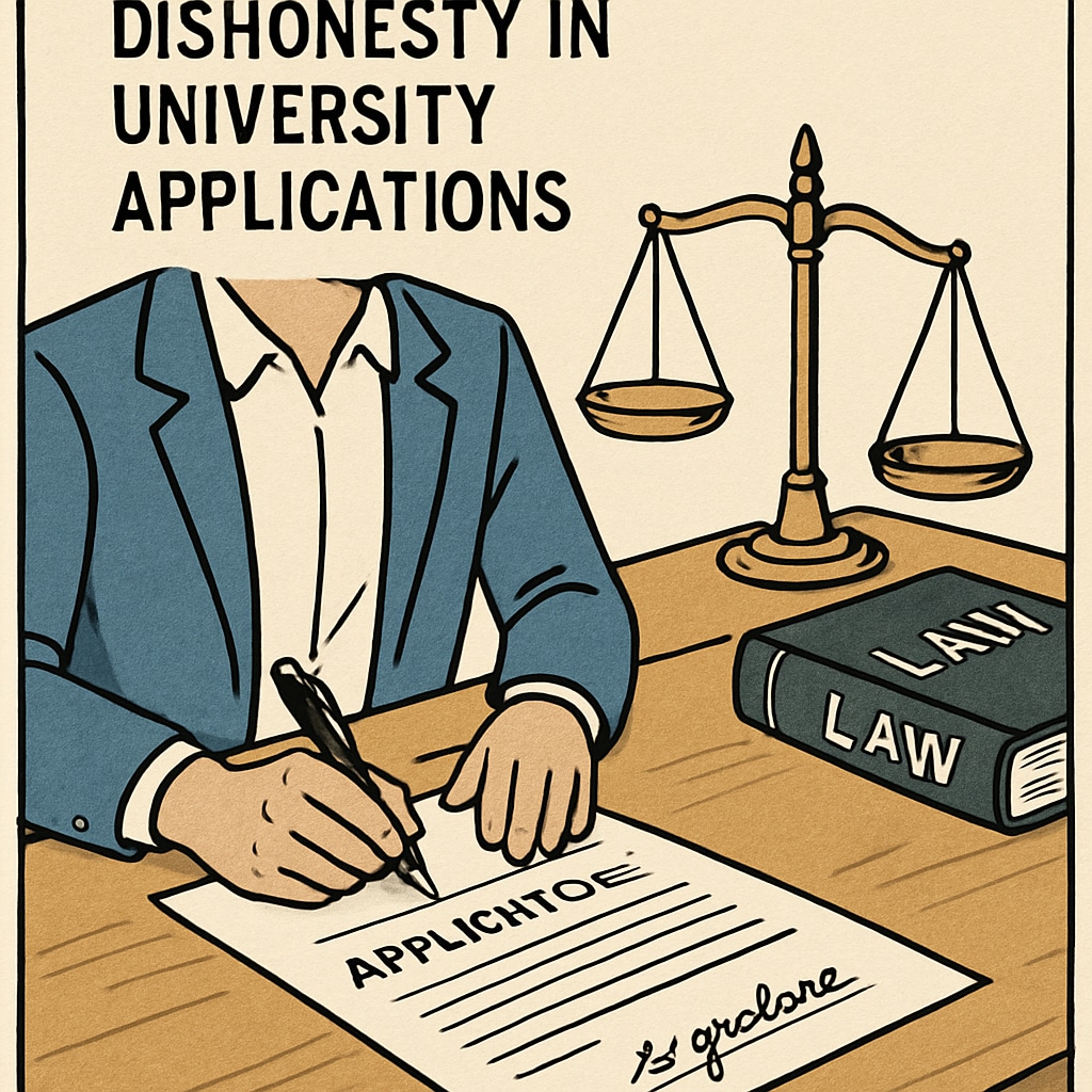 A legal document being signed, highlighting the risks of dishonesty in applications.