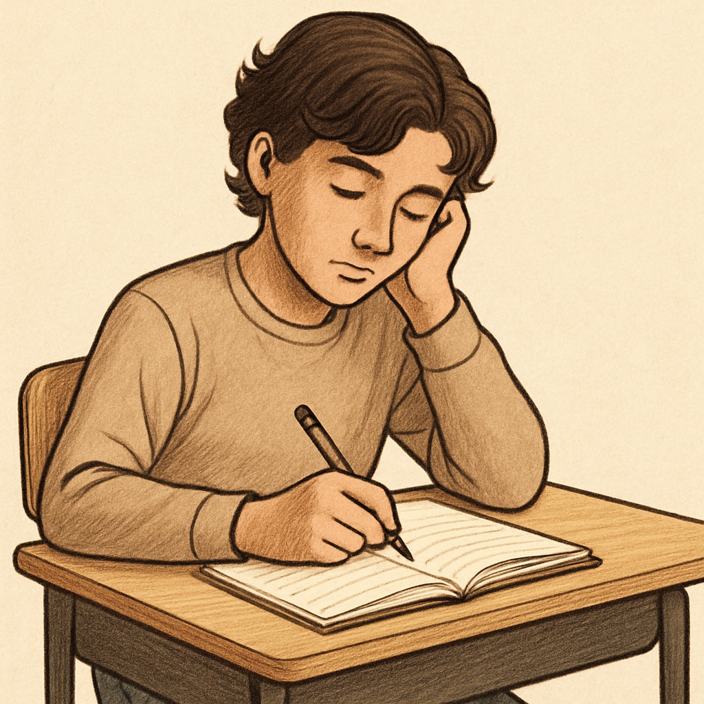 A student writing in a journal, symbolizing self-awareness and reflection in education. A student journaling as part of self-awareness exercises in education.