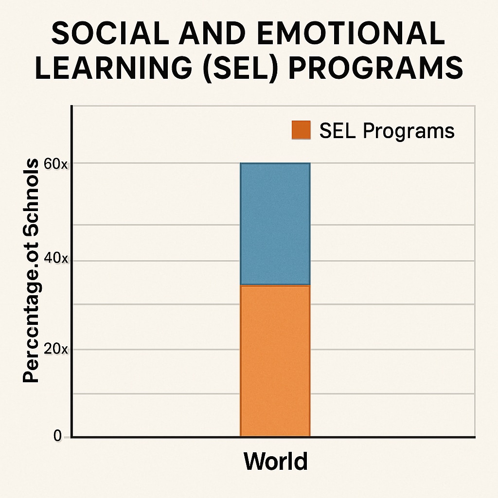 Chart showcasing the percentage of schools implementing SEL programs worldwide. A chart showing the implementation rates of SEL programs in schools globally.