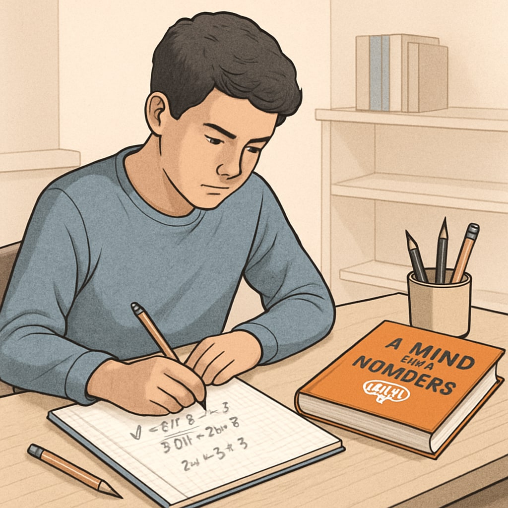 A high school student solving math problems with A student using